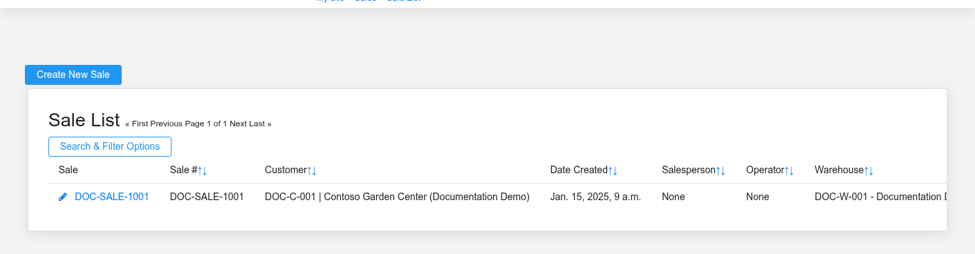 Brisk sales module workspace displayed with fictional documentation-demo data.