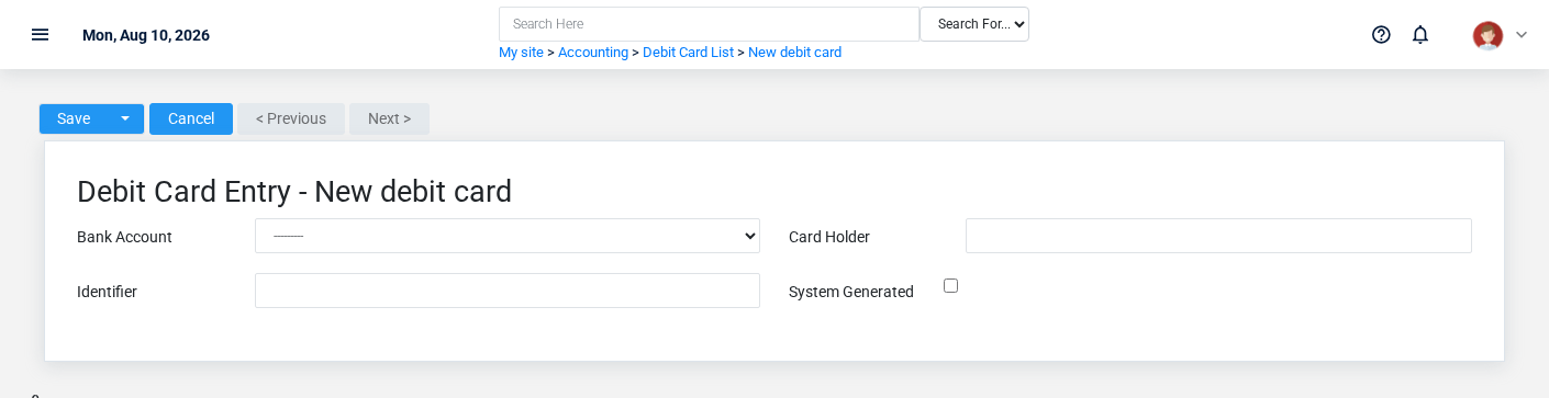 Brisk Debit Cards create screen displayed with fictional documentation-demo data.