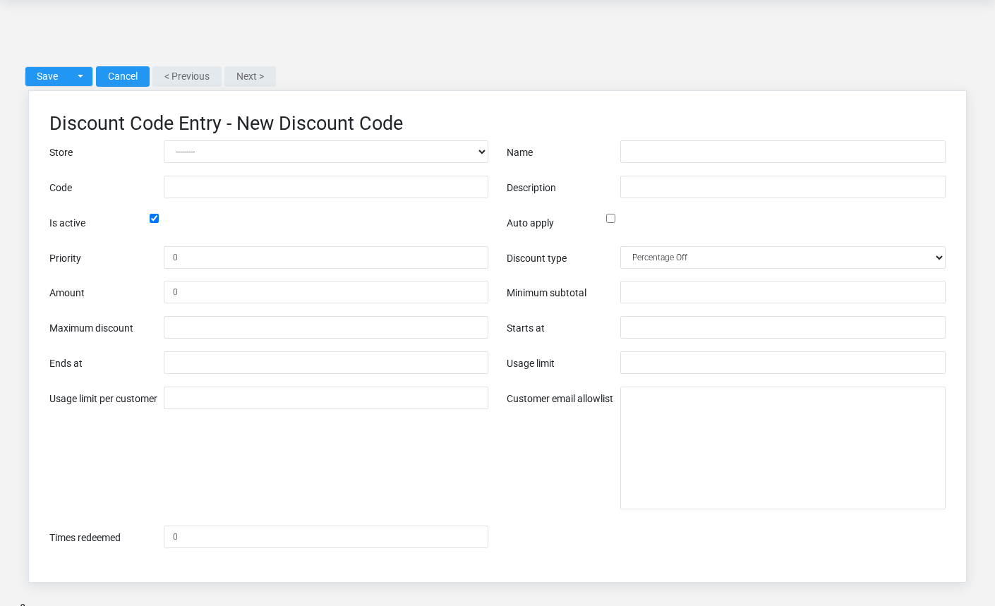 Brisk Discount Codes create screen displayed with fictional documentation-demo data.
