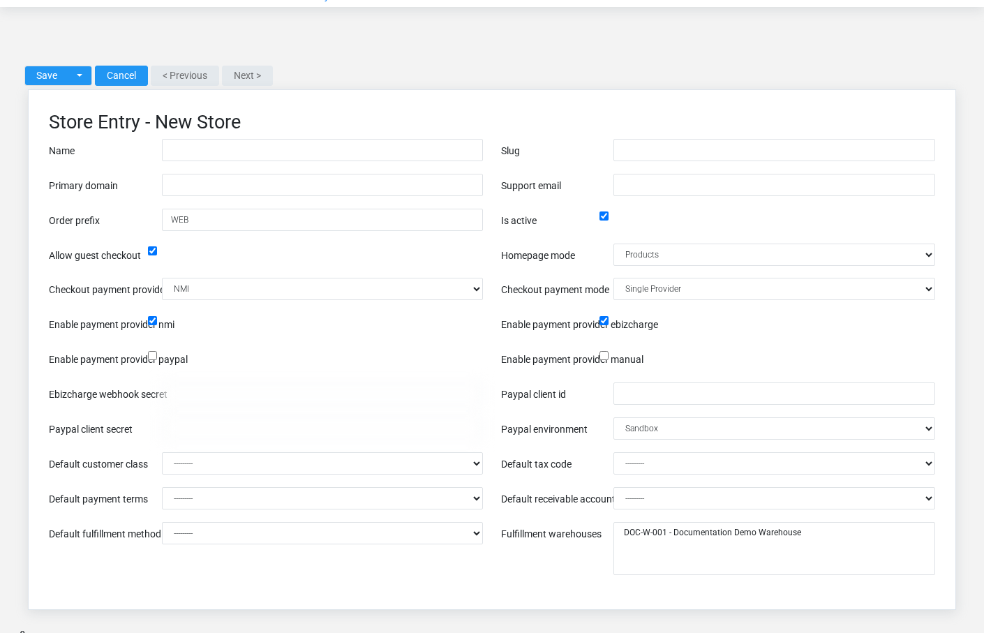 Brisk Stores create screen displayed with fictional documentation-demo data.