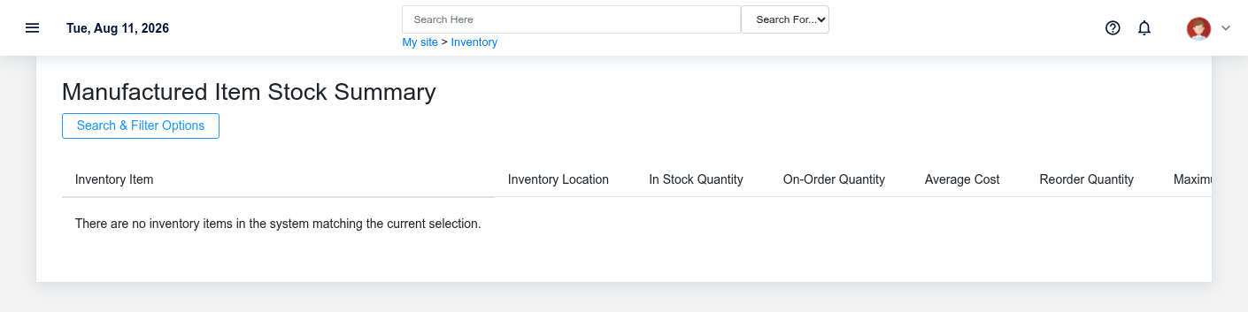 Stock Summary for fictional manufactured item DOC-ITEM-002 after production review.