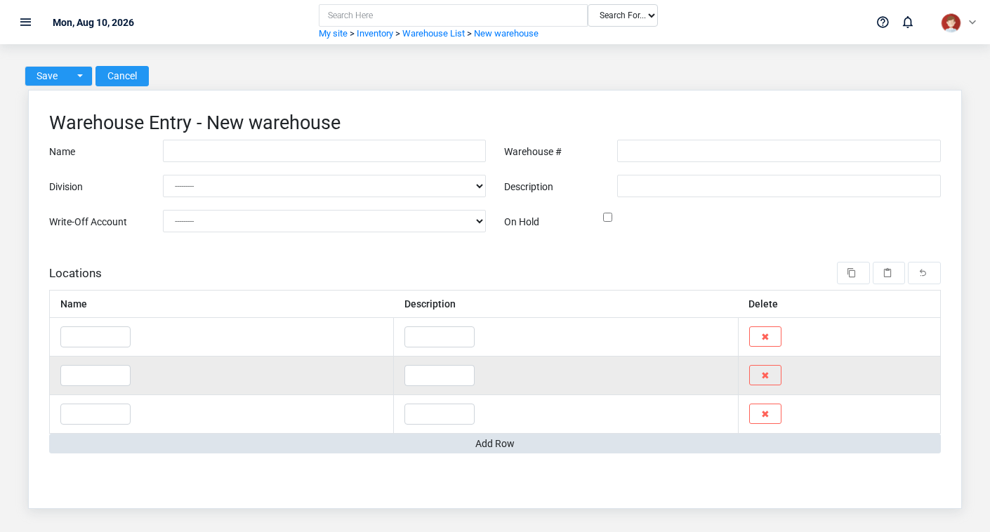 Brisk Warehouses create screen displayed with fictional documentation-demo data.