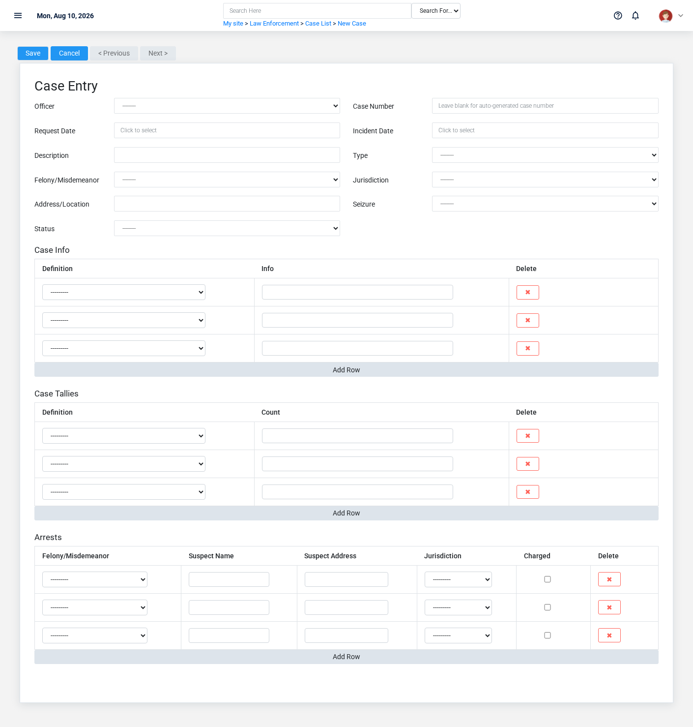 Brisk Cases create screen displayed with fictional documentation-demo data.