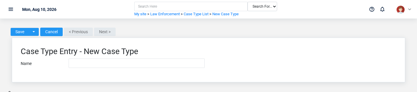 Brisk Case Types create screen displayed with fictional documentation-demo data.