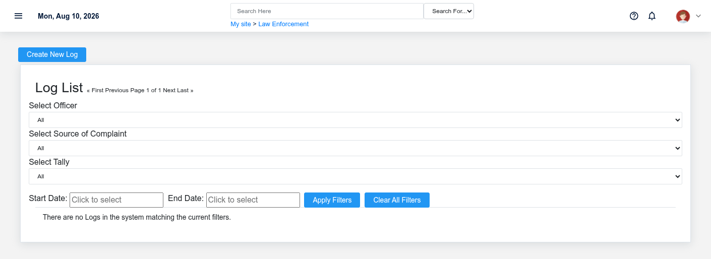 Brisk Logs list screen displayed with fictional documentation-demo data.