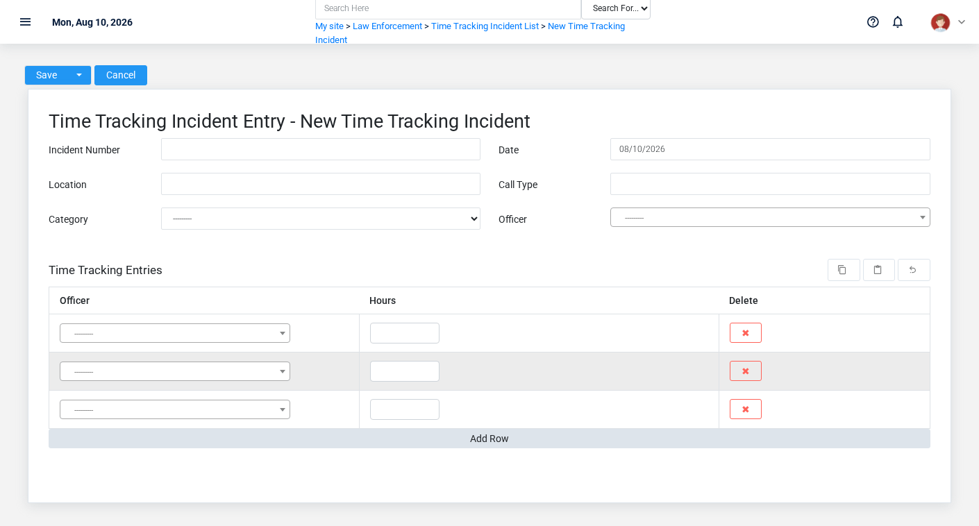 Brisk Time Tracking Incidents create screen displayed with fictional documentation-demo data.