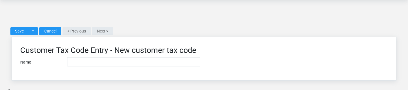 Brisk Customer Tax Codes create screen displayed with fictional documentation-demo data.