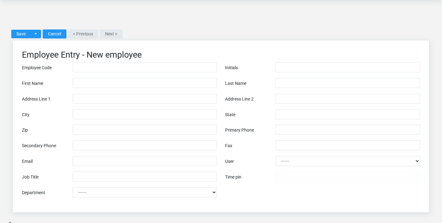 Brisk Employees create screen displayed with fictional documentation-demo data.