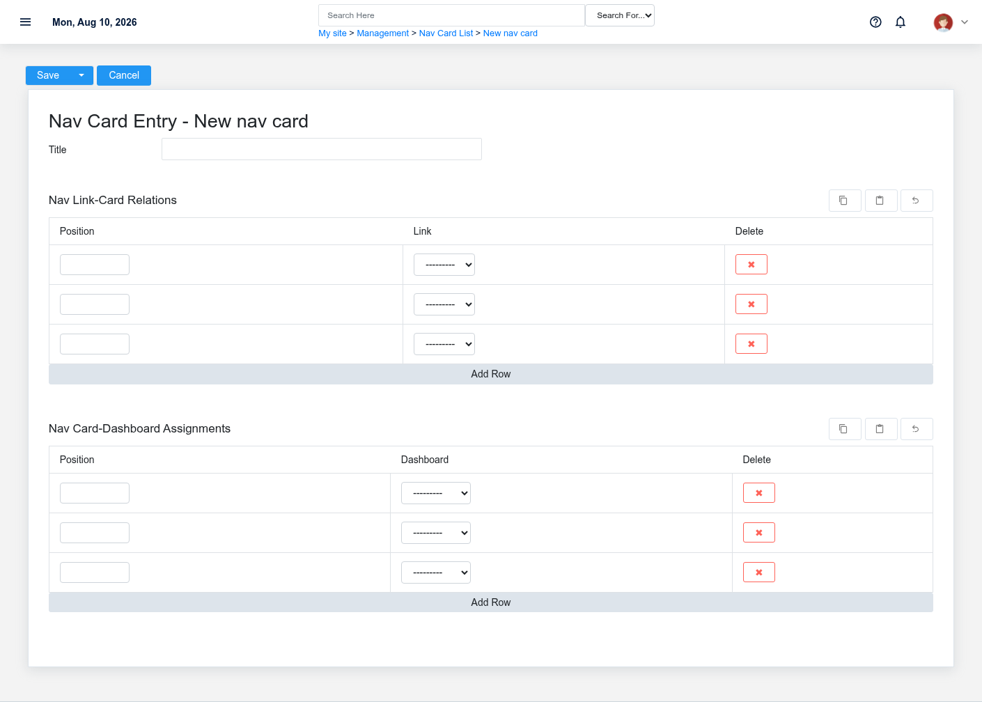 Brisk Nav Cards create screen displayed with fictional documentation-demo data.