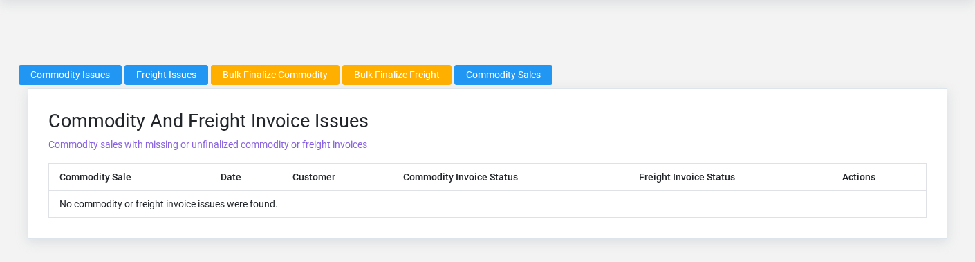 Brisk Commodity Sales list screen displayed with fictional documentation-demo data.