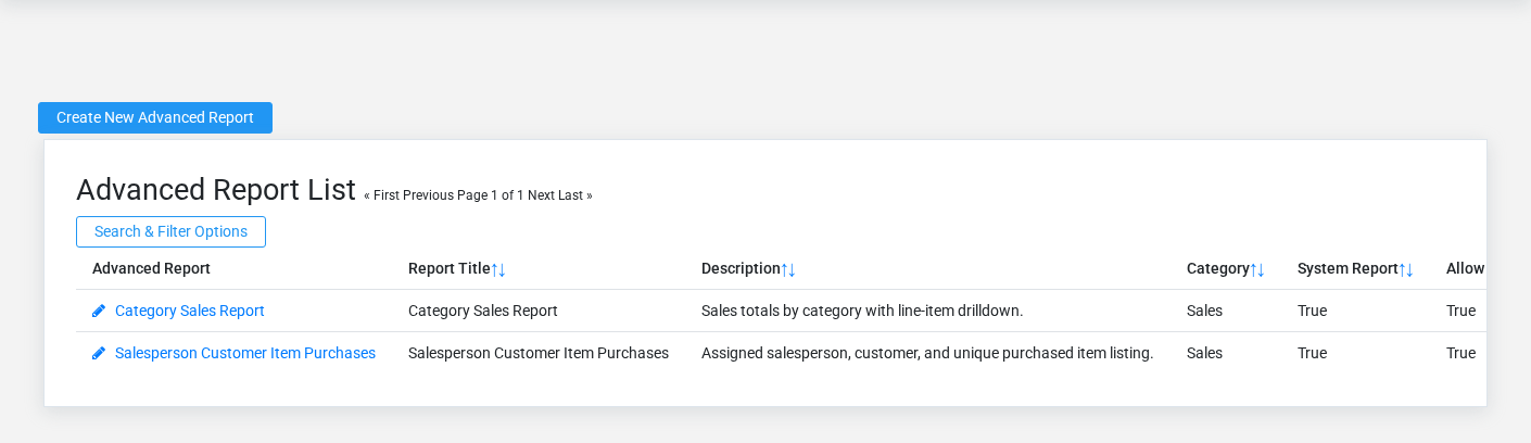 Brisk Advanced Reports list screen displayed with fictional documentation-demo data.