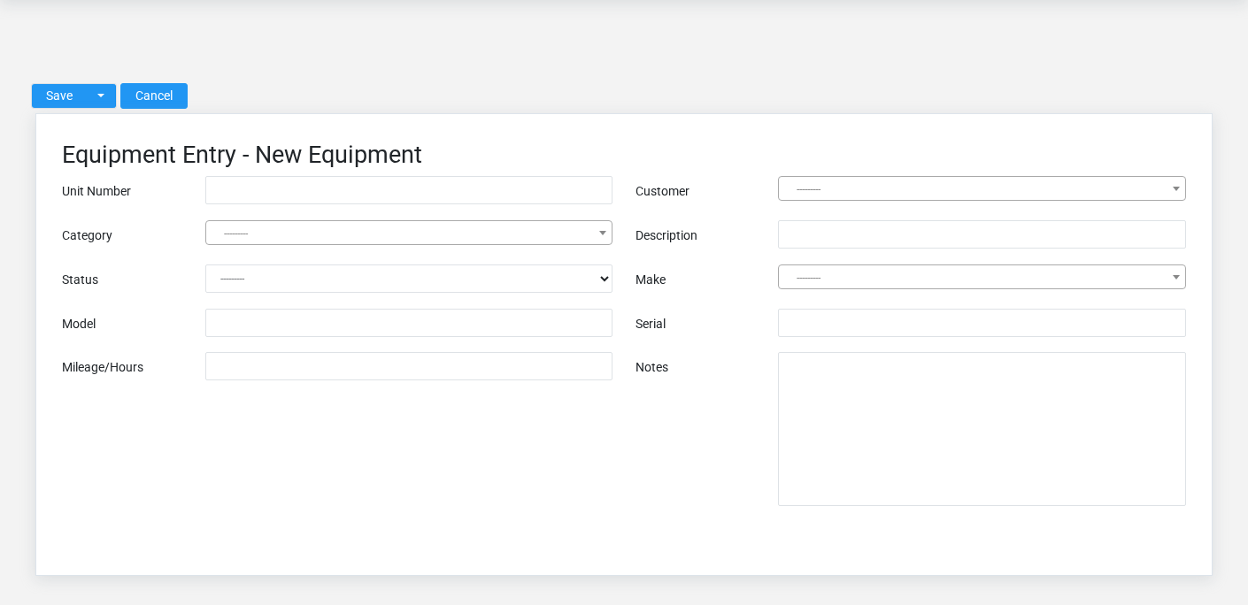 Brisk Equipment create screen displayed with fictional documentation-demo data.