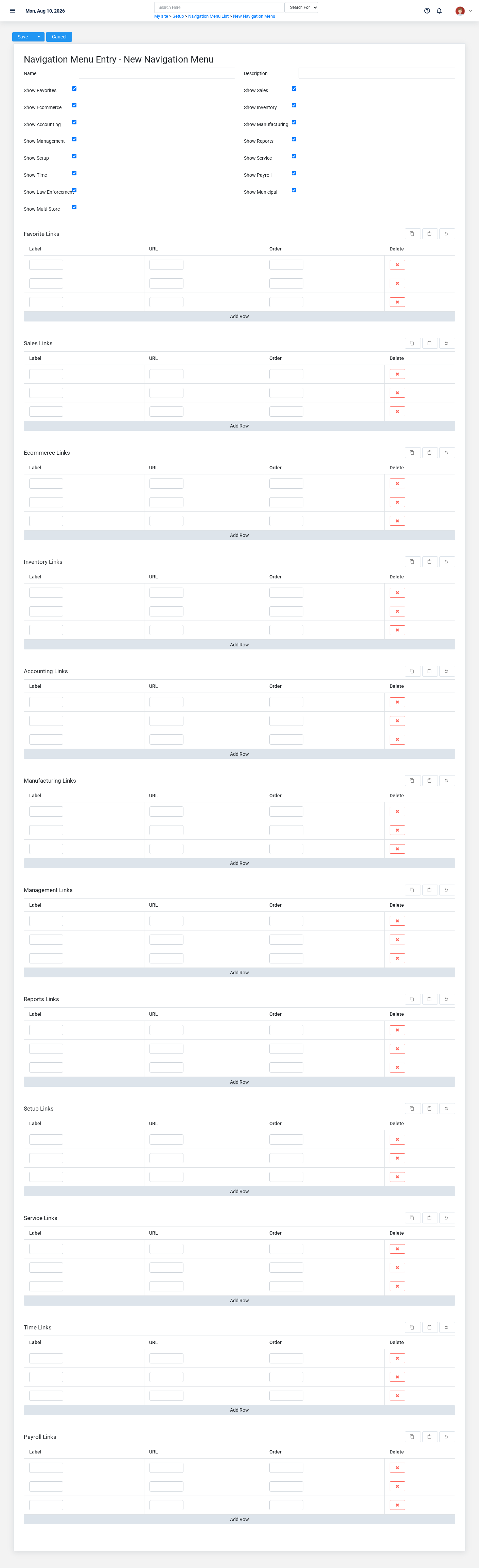 Brisk Navigation Menus create screen displayed with fictional documentation-demo data.
