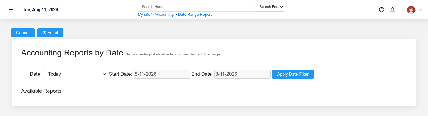 Work Period Reports date-range screen for the deterministic documentation period.