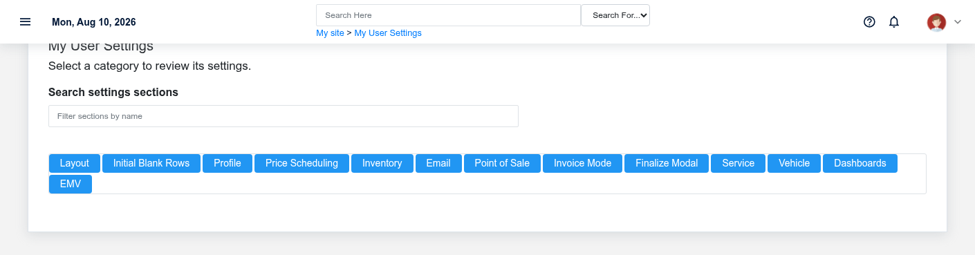 Brisk User Preferences Reference overview screen displayed with fictional documentation-demo data.