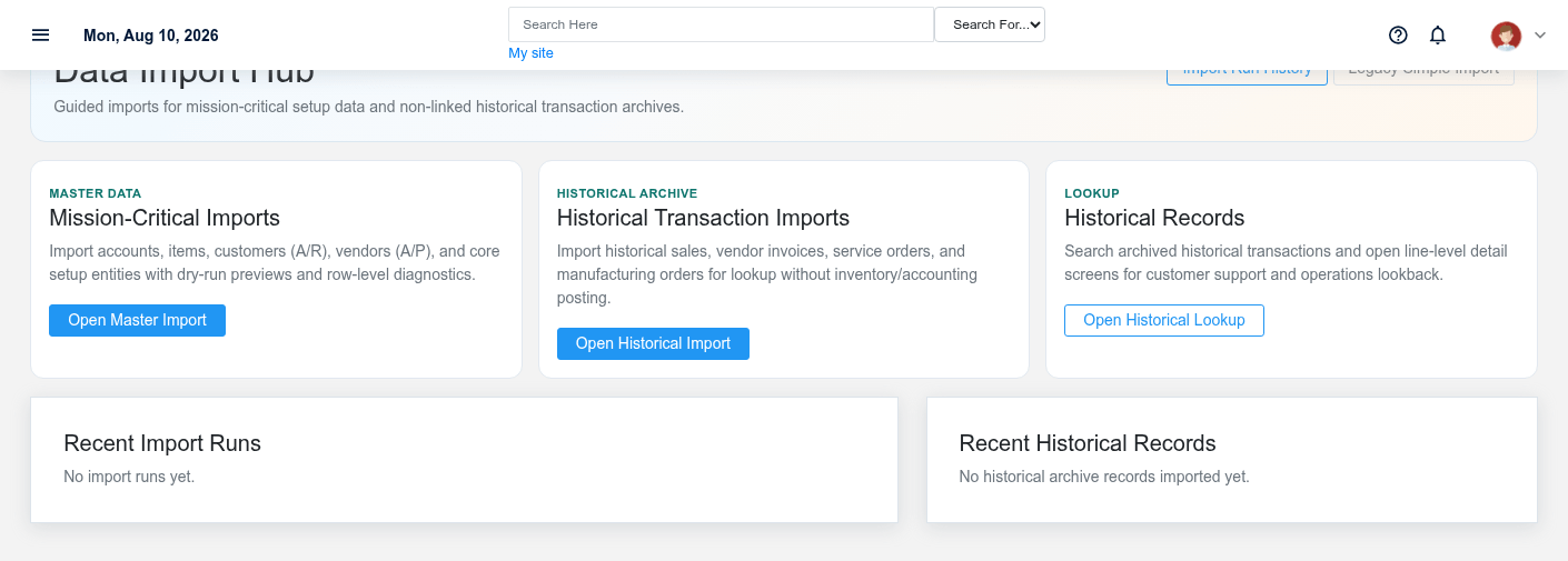 Brisk Data Import start screen displayed with fictional documentation-demo data.