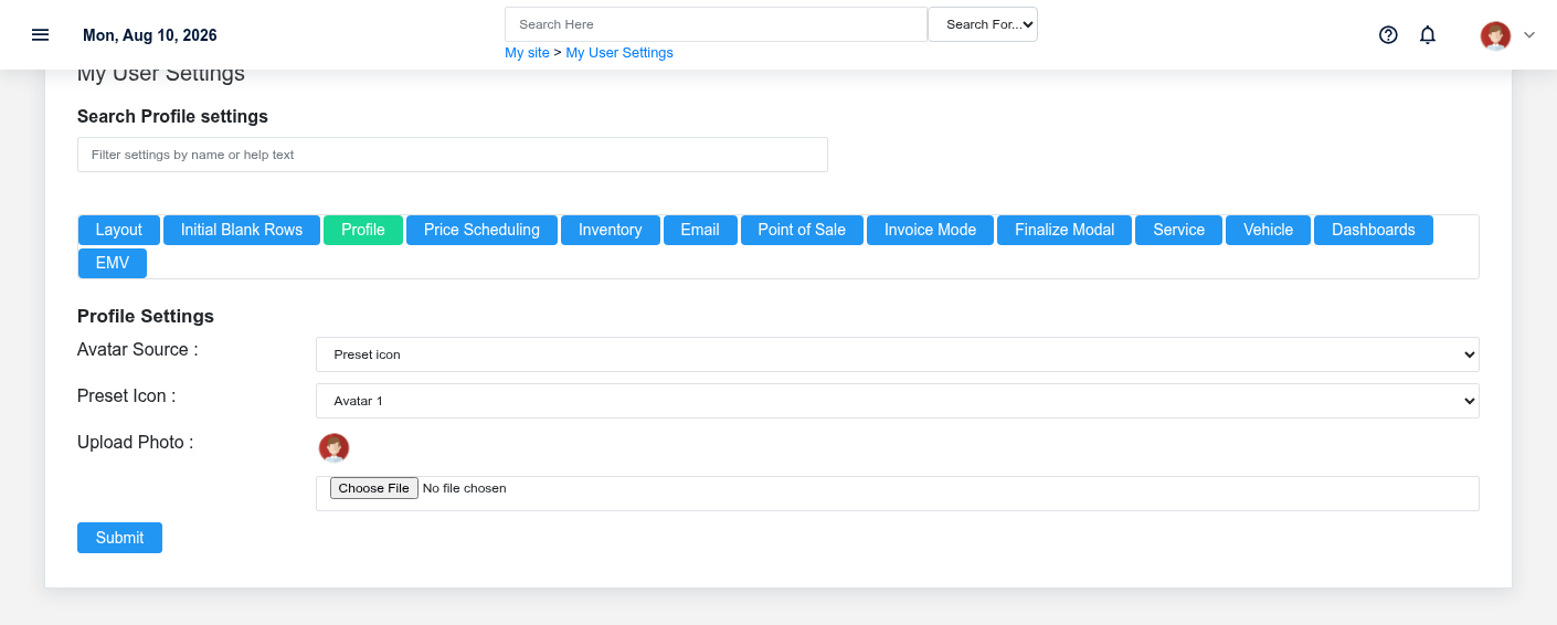 Brisk user settings showing the Profile section with fictional documentation-demo data.